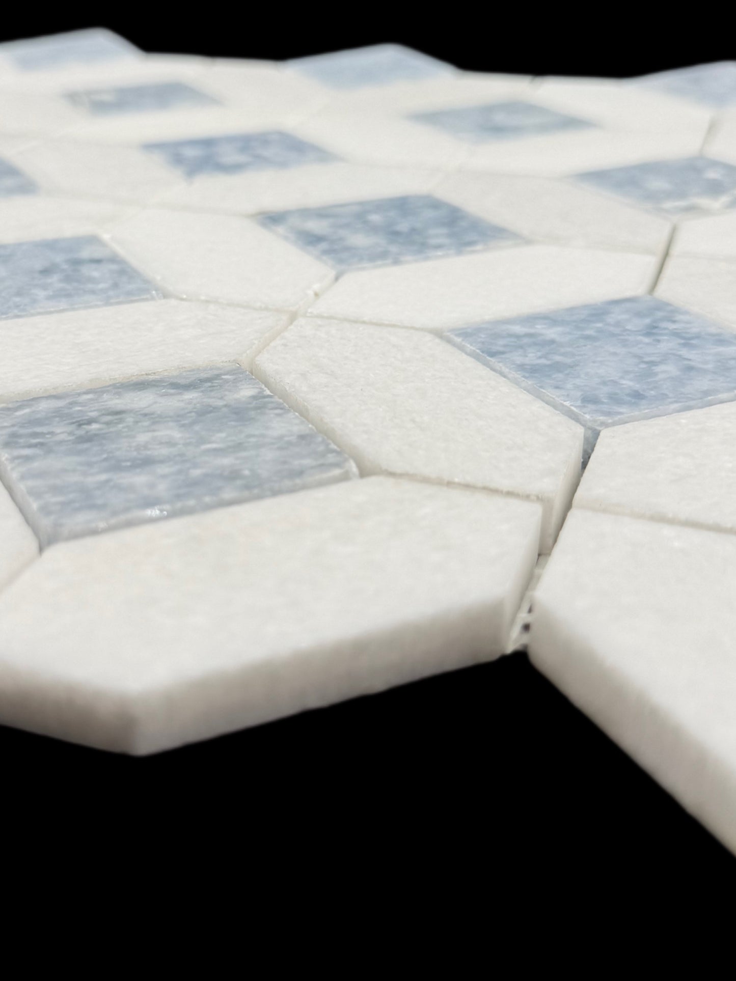 Celeste Blue and White Thasos White Octagon