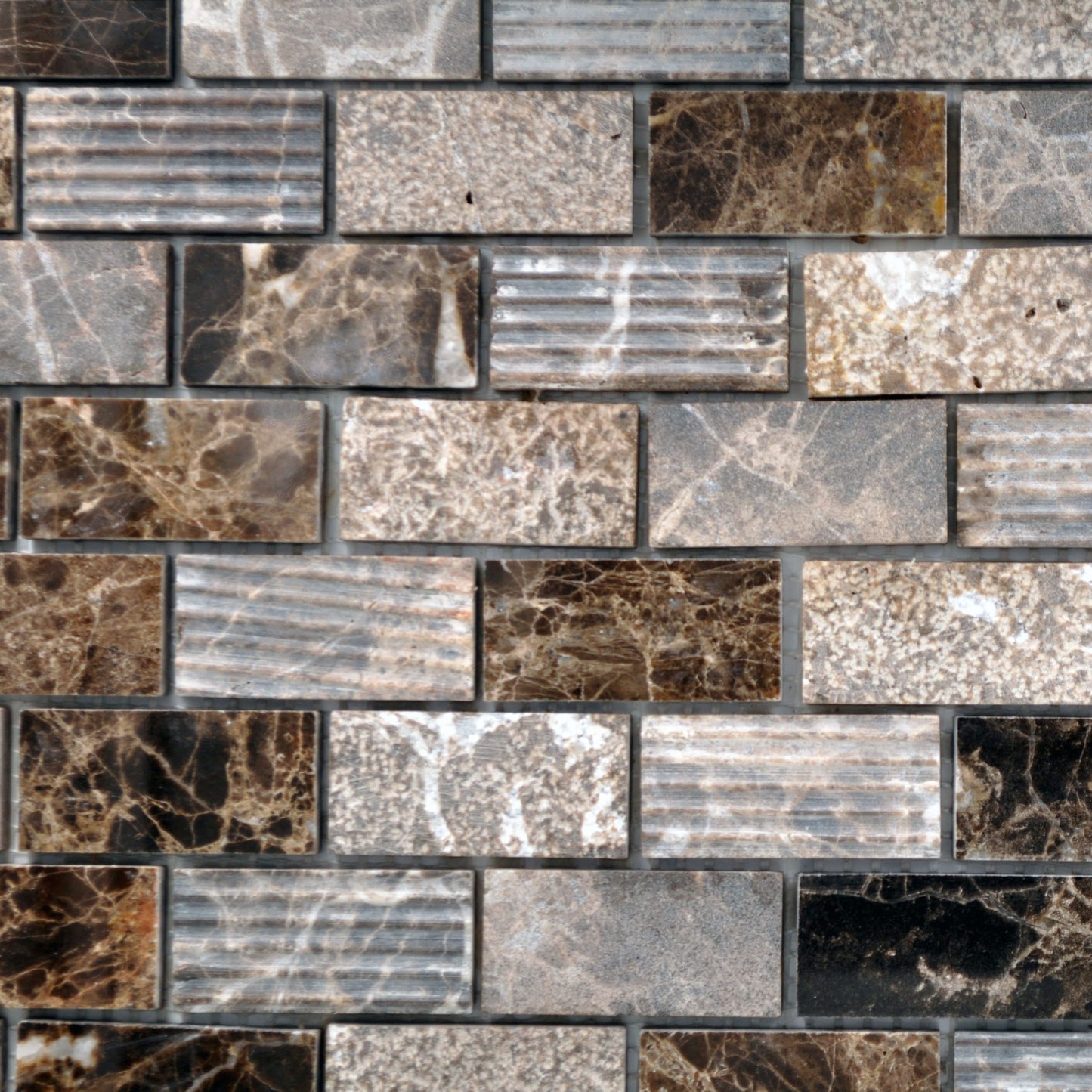 Dark Emperador 1×2 Staggered Brick Mixed Surface Marble