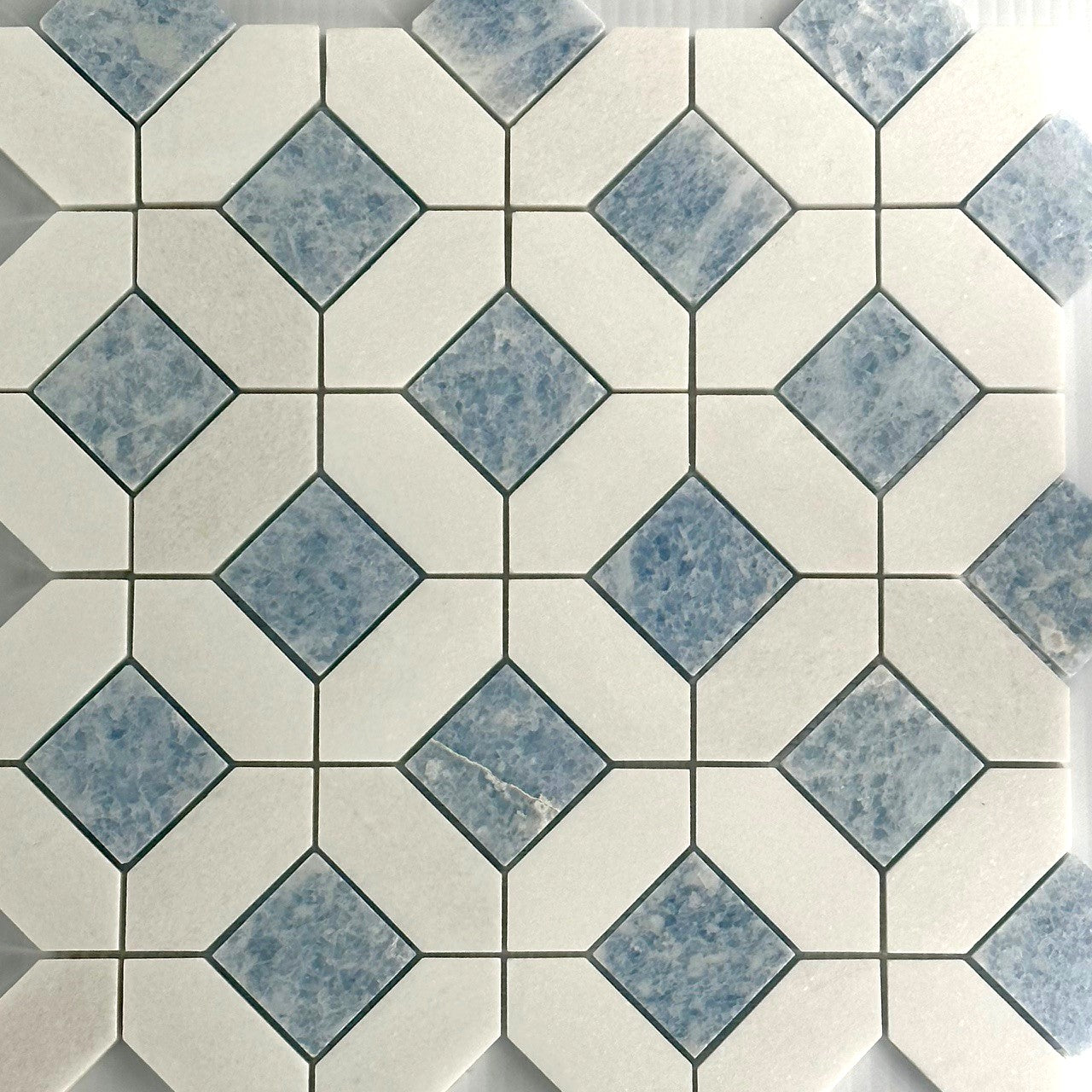 Celeste Blue and White Thasos White Octagon