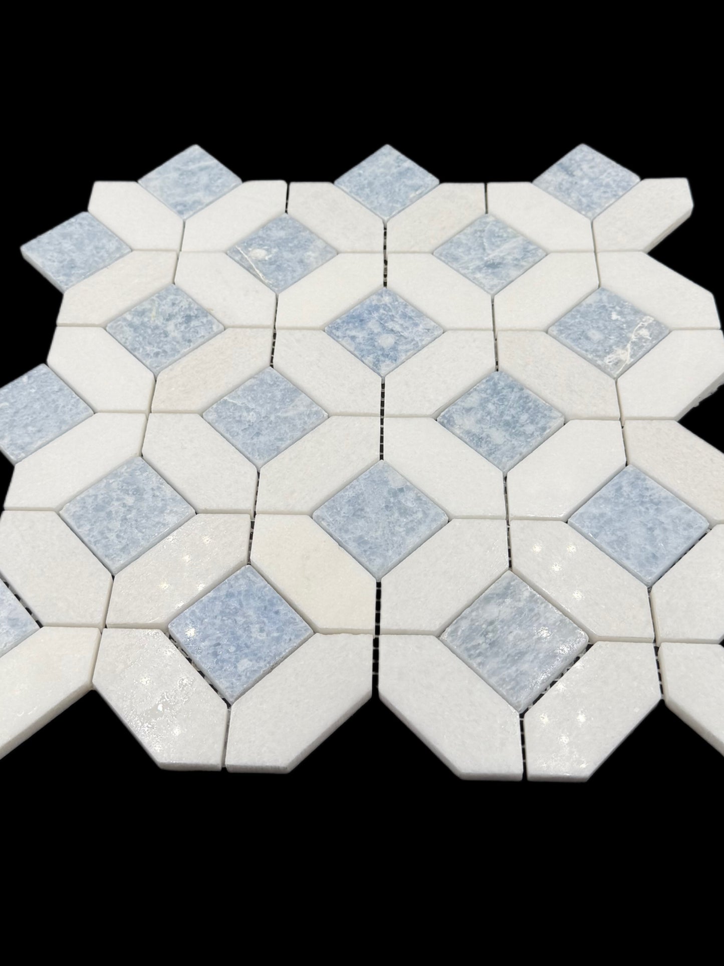 Celeste Blue and White Thasos White Octagon