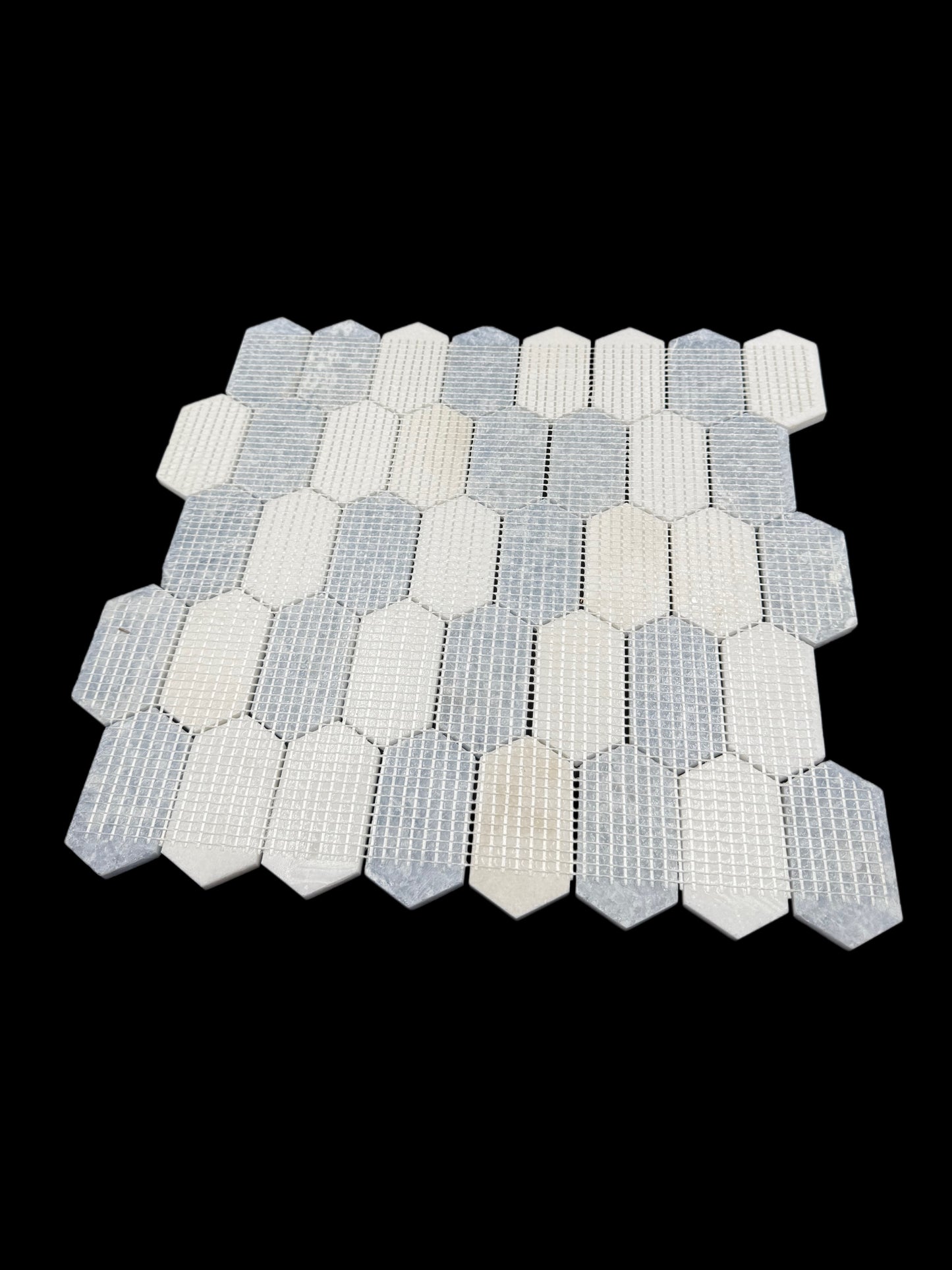 Celeste Blue and White Thasos Elongated Hex