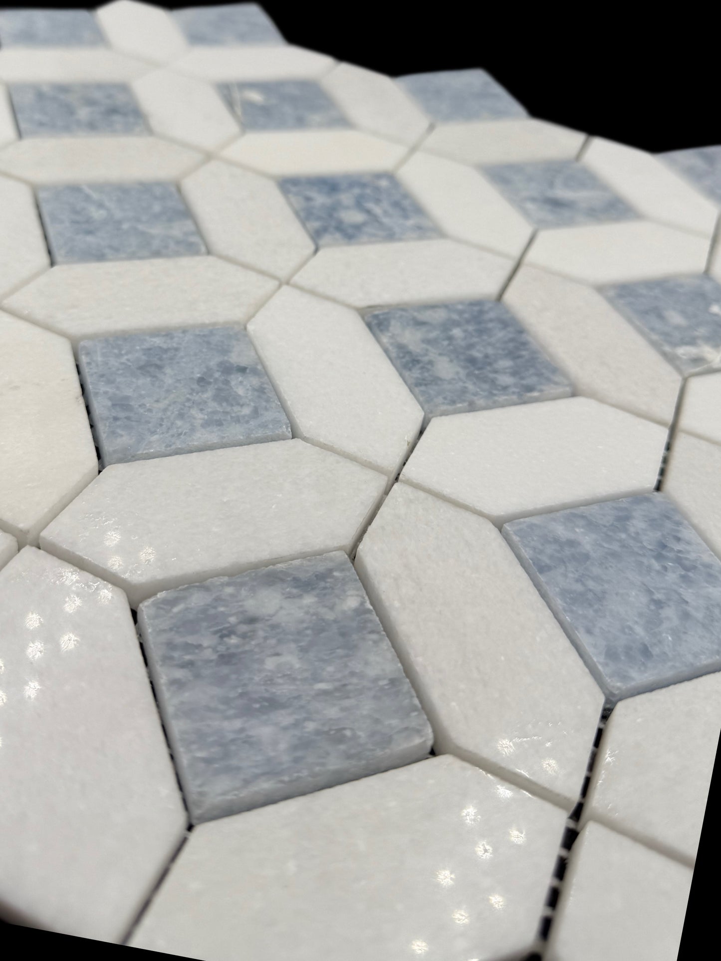 Celeste Blue and White Thasos White Octagon