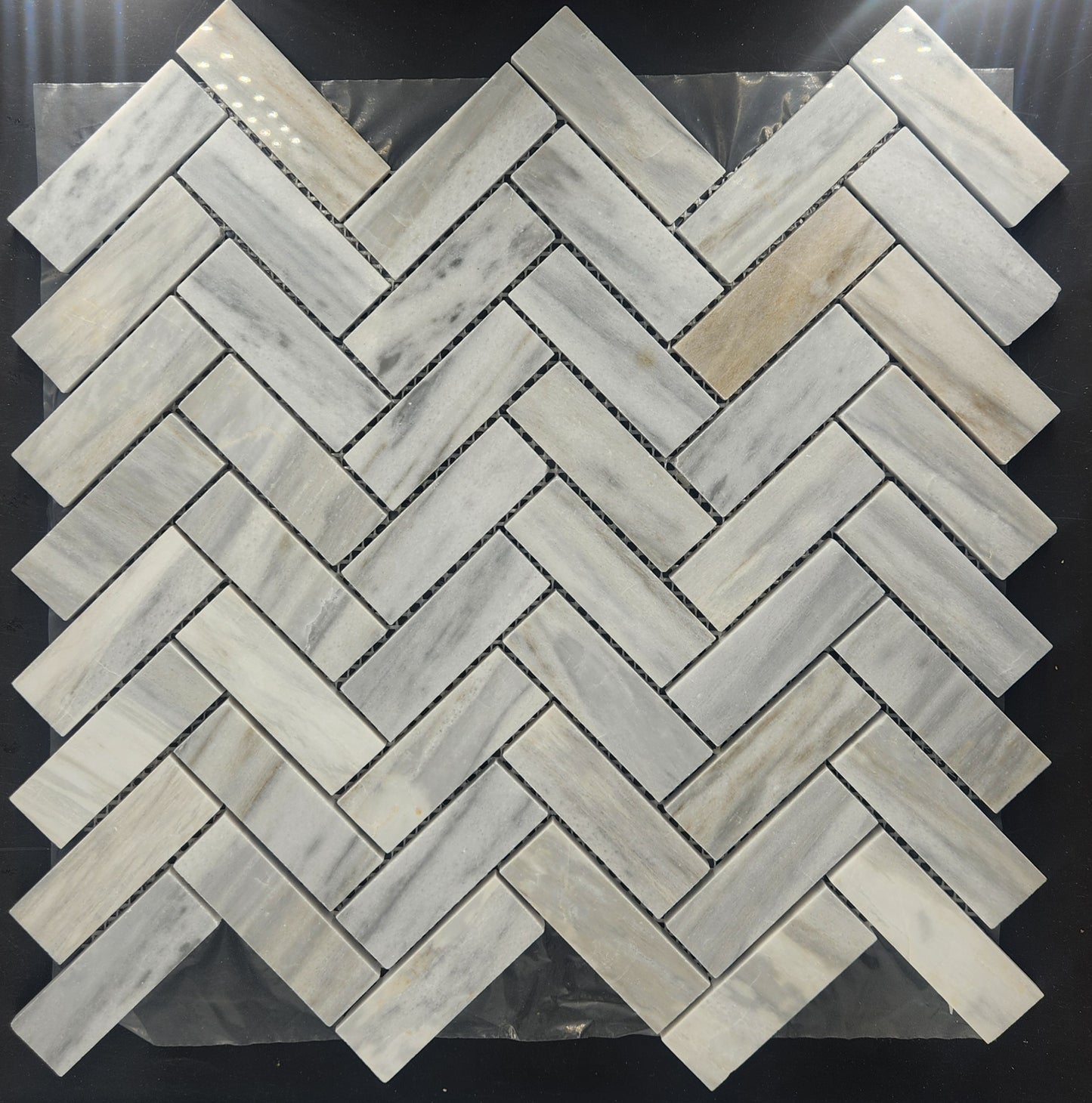 12 x 13 Herringbone Polished Dark Clouds