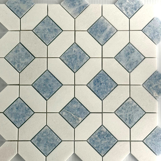 Celeste Blue and White Thasos White Octagon